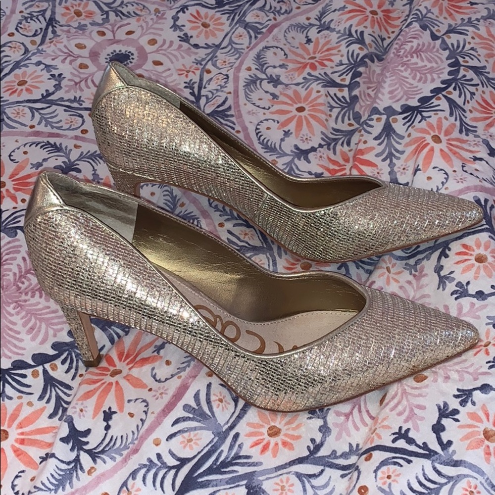 Sam Edelman gold sparkle pointy heels